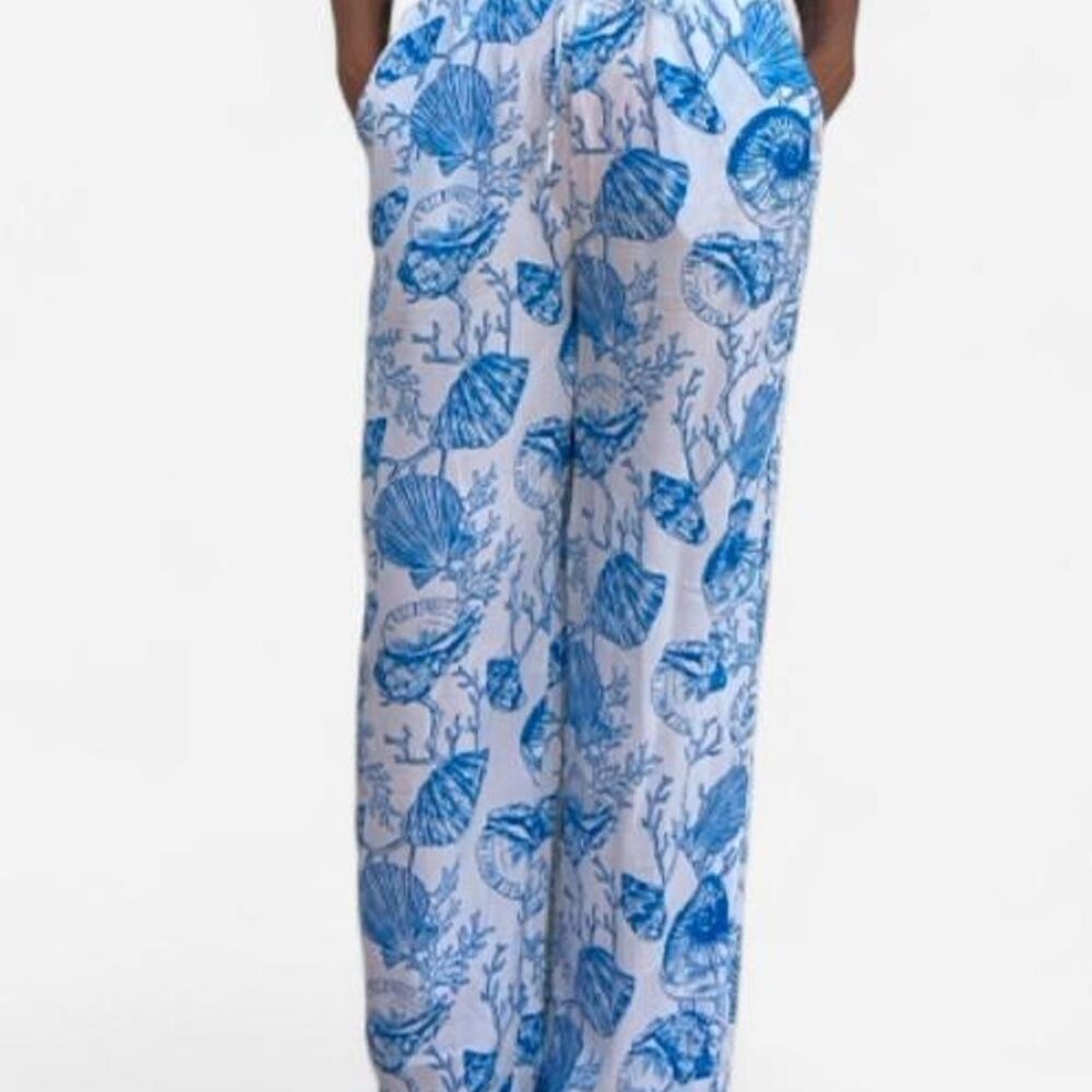 NWT I Believe Seashell Print Lightweight High-Waist Women's Trousers Small